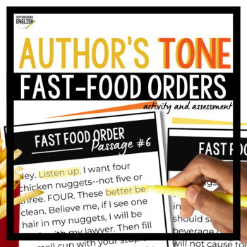 Preview of Author's Tone Activity and Assessment for Middle School - Fast Food Orders