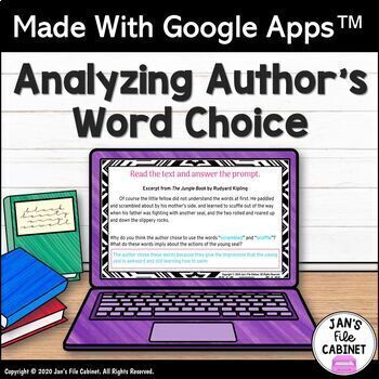 Preview of Author's Word Choice Lesson and Practice GRADES 6-8 Interactive Google Apps
