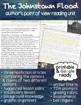 Preview of Authors Point of View Nonfiction Unit - The Johnstown Flood