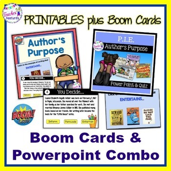 Preview of Boom Cards Digital Reading AUTHOR'S PURPOSE & Printable Activities