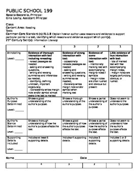 Preview of Author's Purpose Close Reading Rubric