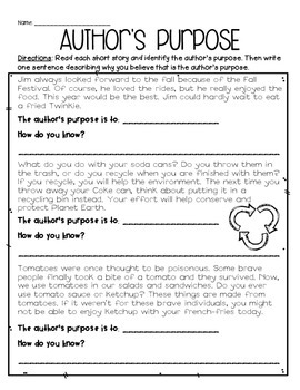 Author's Purpose (Handouts) by Jacobs Teaching Resources | TpT