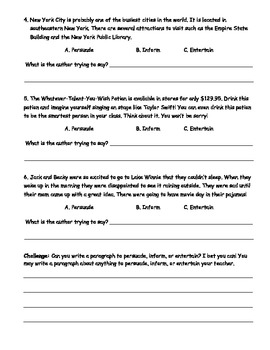 Author's Purpose - Independent Practice Worksheet by Brittany Ensminger