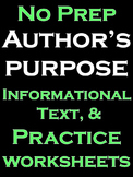 Author's Purpose Worksheets ELA Distance Learning English 