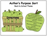 Author's Purpose Literacy Center Sort - Back to School Theme