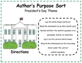Author's Purpose Literacy Center Sort - President's Day