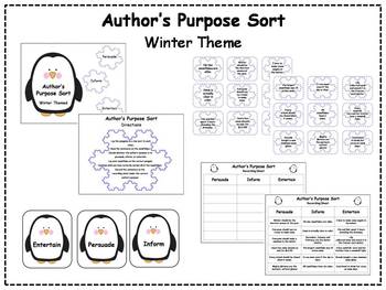 Preview of Author's Purpose Literacy Center Sort - Winter Theme