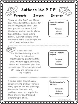 Author's Purpose Practice Sheets by Some Kind of Teacher | TpT