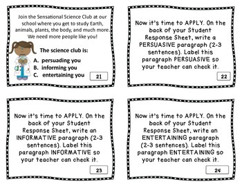 Author's Purpose Task Cards & Vocabulary Resource: Persuade, Inform