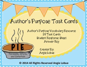 Preview of Author's Purpose Task Cards & Vocabulary Resource: Persuade, Inform, & Entertain