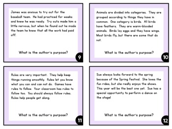 Author's Purpose Task Cards  Reading Comprehension Game
