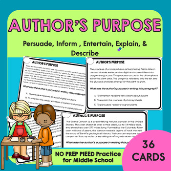 Preview of Authors Purpose PIEED Task Cards | Reading Skills Practice for Middle SchoolAuth