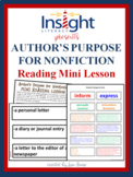 Author's Purpose for Nonfiction Mini Lesson w/ Hands On Activity