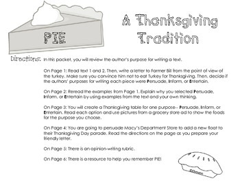 Preview of Author's Purpose_Thanksgiving Writing and Activities
