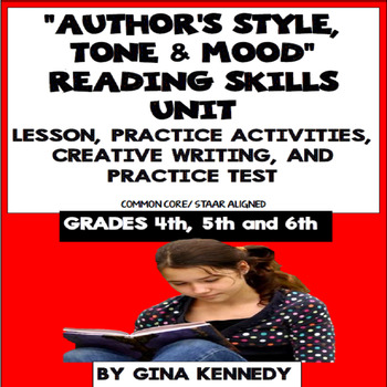 Preview of Author's Style, Tone & Mood Lesson, Reading & Writing Activities +Practice Test