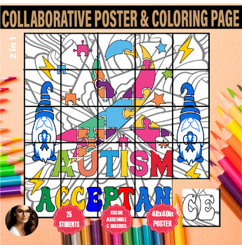 Preview of Neurodiversity Awareness Month Bulletin  ASD APRIL Collaborative Coloring Poster