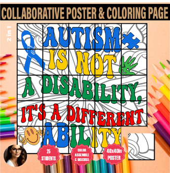 Preview of Autism Acceptance Awareness Mindfulness ASD APRIL Collaborative Coloring Poster