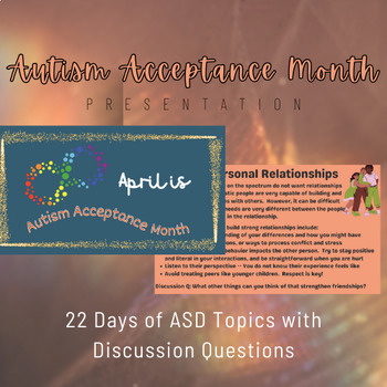 Preview of Autism Acceptance Awareness Month Daily Presentation with Discussion Questions