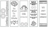 Autism Acceptance Inclusion Bookmarks Coloring