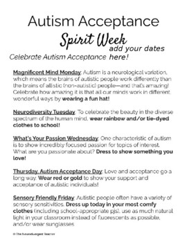 Preview of Autism Acceptance Spirit Week Flyer