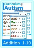 Autism Addition 1-10 Worksheets Animals Theme Special Educ