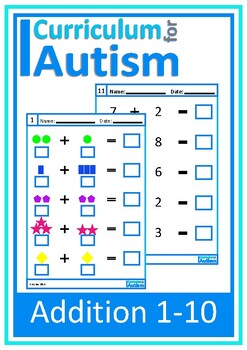 Preview of Addition 1-10 Visual Worksheets Autism Special Education