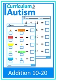 Autism Addition 10-20 Worksheets with Visuals  Special Education