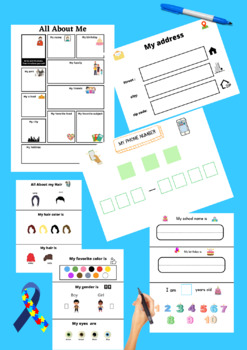 Preview of Autism All About Me Worksheet /Busy Book pages /Non Verbal