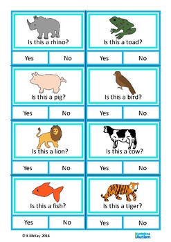 Autism Animals Yes No Vocabulary Cards Special Education ABA Speech ELA