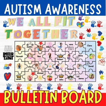 Preview of Autism Awareness & Acceptance Bulletin Board  - April Door Decor Puzzle Piece