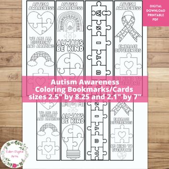 Preview of Autism Awareness Acceptance Coloring Bookmarks Kindness Cards Craft Activity