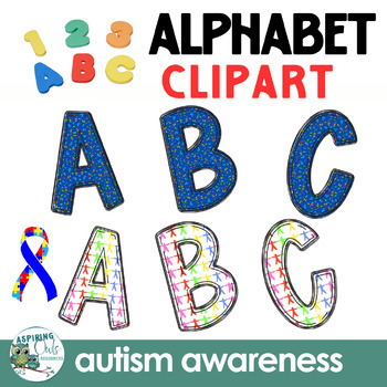Preview of Autism Awareness Alphabet Letters and Numbers Clipart