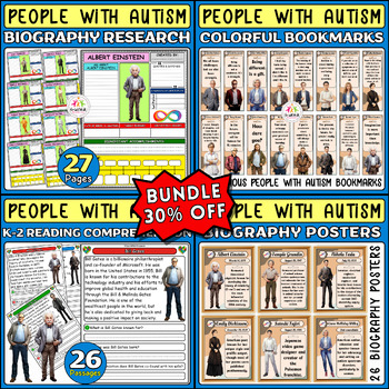 Preview of Autism Awareness Bundle: Famous People Reading, Biographies & Activities
