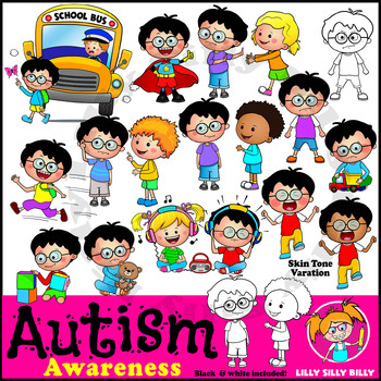 Preview of Autism Awareness Clipart - BLACK & WHITE/ full color. {Lilly Silly Billy}