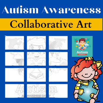 Preview of Autism Awareness Collaborative Coloring page Bulletin Board Poster