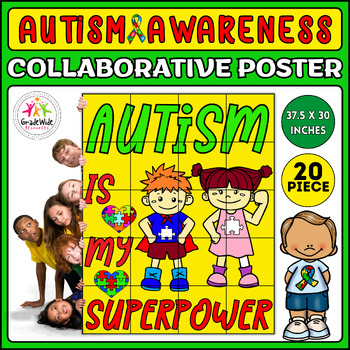 Preview of Autism Awareness Coloring Collaborative Poster, Autism Acceptance Bulletin Board