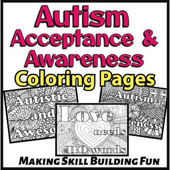 Preview of Autism Awareness Coloring Pages Autism Acceptance Neurodiversity Affirming