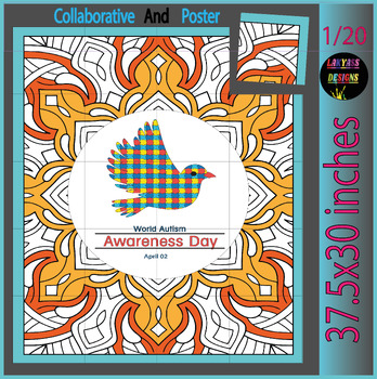 Preview of Autism Awareness Day Collaborative Coloring page Bulletin Board Poster