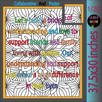 Preview of Autism Awareness Day Collaborative Coloring page Bulletin Board Poster Activity