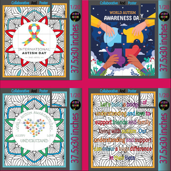 Preview of Autism Awareness Day Collaborative Coloring page Bulletin Board Poster Bundle