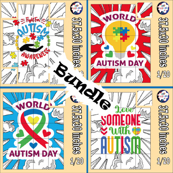 Preview of Autism Awareness Day Collaborative Coloring page Bulletin Board Poster /Bundle