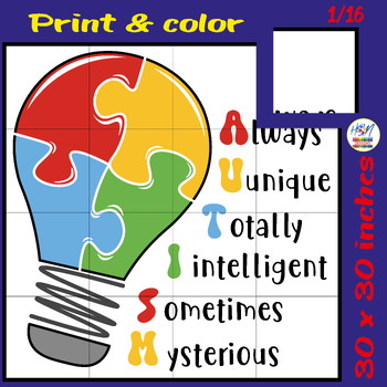 Preview of Autism Awareness Day Quote Collaborative Coloring Poster Bulletin Board Crafts