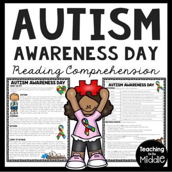 Preview of Autism Awareness Day Informational Text Reading Comprehension Worksheet April