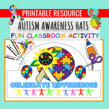 Preview of Autism Awareness HATS | COLOR CUT AND PASTE HAT ACTIVITY | MAKE HATS