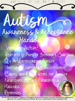 Preview of Autism Awareness & Acceptance Teacher/Parent Packet Growing Bundle