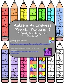 Preview of Autism Awareness Pencil Package - Clipart, Borders, and Posters!
