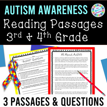 Preview of Autism Awareness Reading Comprehension Worksheets: Autism Acceptance Day / Month