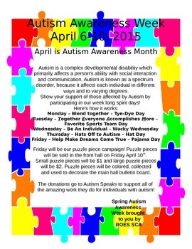 Preview of Autism Awareness Spirit Week