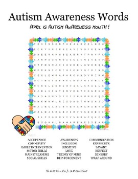 Preview of Autism Awareness Words search puzzle worksheet