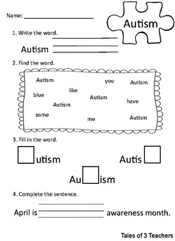 Autism Awareness Activities for Kindergarten by Tales of 3 Teachers